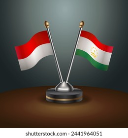 Indonesia and Tajikistan table flags relation with gradient backgrund. Vector Illustration