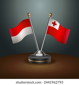 Indonesia and Tonga table flags relation with gradient backgrund. Vector Illustration