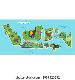 Indonesia tourism map elements with beautiful scenery