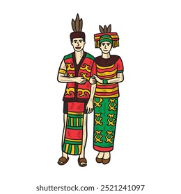 Indonesia Ilustración de ropa tradicional coloreada - Borneo