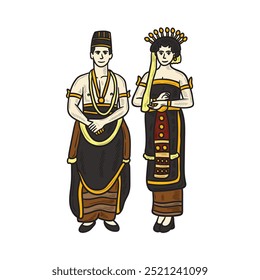 Indonesia Ilustración de ropa tradicional coloreada - Jogja