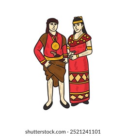 Indonesia Ilustración de ropa tradicional coloreada - Sumba