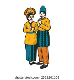 Ilustración de ropa tradicional de Indonesia coloreada - Riau