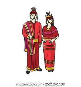 Ilustración de ropa tradicional de Indonesia coloreada - NTT