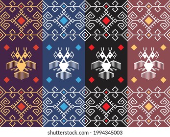 Indonesia Traditional Fabric Pattern, Tenun West Sumba Vector Design Etnic, Ikat Textile Dyed Multiple Times In Indigo