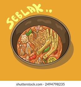 Indonesia comida tradicional seblak logo ilustración