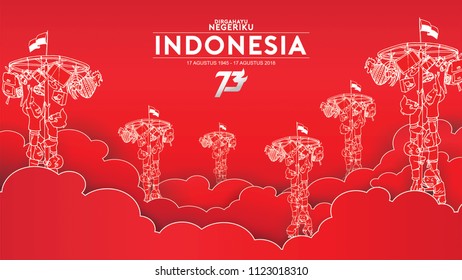 Indonesia traditional games during independence day, climbed the areca nut happily. celebration of freedom