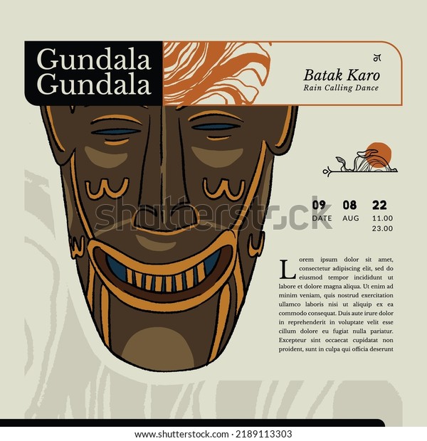 indonesia traditional\
mask called gundala gundala for rain calling in batak karo tribe\
handrawn\
illustration