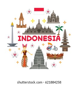 Indonesia Travel Attraction Label, Landmarks, Tourism and Traditional Culture