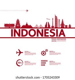 Indonesia travel destination grand vector illustration. 