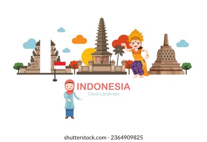 indonesia Travel Elements Landmark.Vector Illustration