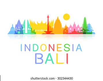 Indonesia Travel Landmarks. Vector and Illustration