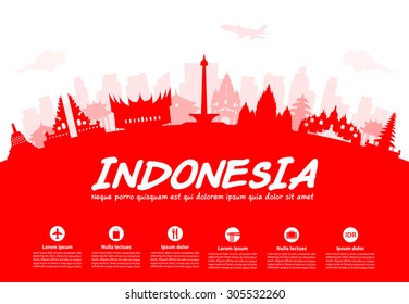 Indonesia Travel Landmarks. Vector and Illustration