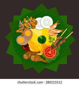 indonesia tumpeng rice traditional food yellow rice vector