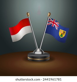 Indonesia and Turk and Caicos table flags relation with gradient backgrund. Vector Illustration