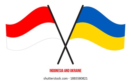 Indonesia and Ukraine Flags Crossed And Waving Flat Style. Official Proportion. Correct Colors.