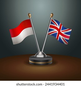 Indonesia and United Kingdom table flags relation with gradient backgrund. Vector Illustration