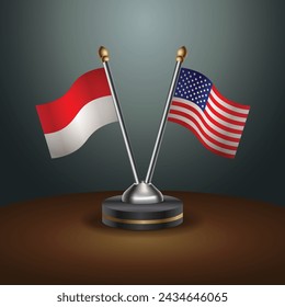 Indonesia and United States table flags with gradient backgrund. Vector Illustration