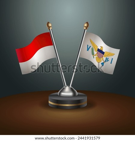Indonesia and Us Virgin Islands table flags relation with gradient backgrund. Vector Illustration