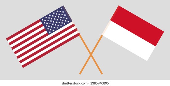 Indonesia and USA. The Indonesian and United States of America flags. Official colors. Correct proportion. Vector illustration
