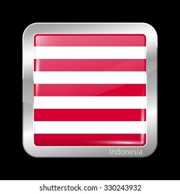 Indonesia Variant Flag Naval Ensign. Metallic Icon Square Shape. This is File from the Collection Flags of Asia