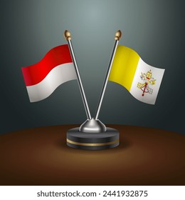 Indonesia and Vatican City table flags relation with gradient backgrund. Vector Illustration