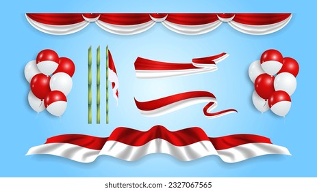 Indonesia vector elements, 17th August independence day celebration elements collections