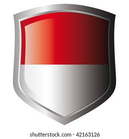 indonesia vector illustration flag on metal shiny shield. Collection of flags on shield against white background. Isolated object.