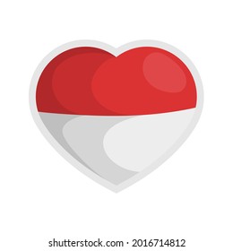Indonesia. Vector illustration of red and white flag on love frame. 17 August Independence Day. Isolated on a blank background, editable and changeable.
