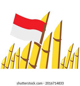 Indonesia. Ilustración vectorial de una bandera roja y blanca. Con bambú espinoso. Aislado en un fondo en blanco, editable y cambiable.