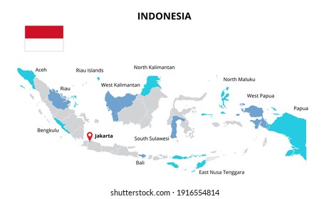 Indonesia vector map infographic template divided by states, regions or provinces. Slide presentation.