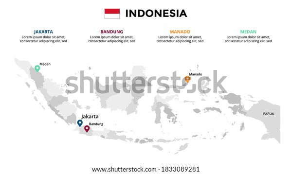 Indonesia vector map infographic
template. Slide presentation. Global business marketing concept.
Asia country. World transportation geography data.

