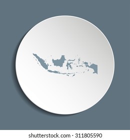 Indonesia vector map on a paper circle. Cut out from white paper icon map of Indonesia. Vector icon map of Indonesia on dark background. Paper cut style country map. 