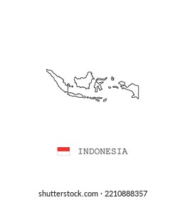 Indonesia vector map outline, line, linear. Indonesia black map on white background. Indonesia flag