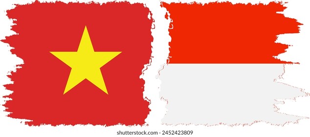 Indonesia and Vietnam grunge flags connection, vector