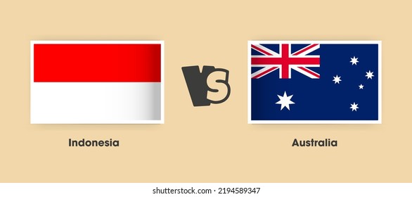 Indonesia vs Australia flags placed side by side. Creative stylish national flags of Indonesia and Australia with background
