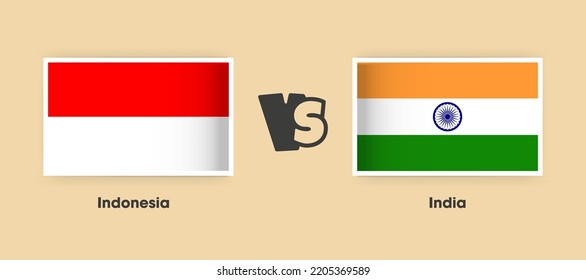 Indonesia vs India flags placed side by side. Creative stylish national flags of Indonesia vs India with background