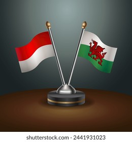 Indonesia and  Wales table flags relation with gradient backgrund. Vector Illustration