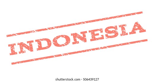 Indonesia watermark stamp. Text caption between parallel lines with grunge design style. Rubber seal stamp with scratched texture. Vector salmon color ink imprint on a white background.