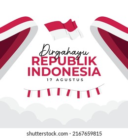 Indonesia waving flag independence day design template. 17 august