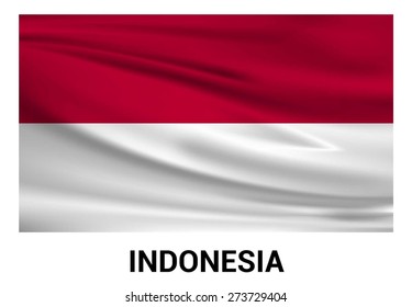 Indonesia Waving flag isolated vector in official colors and Proportion Correctly. waving wind Flag realistic fabric effect. country's name label in bottom