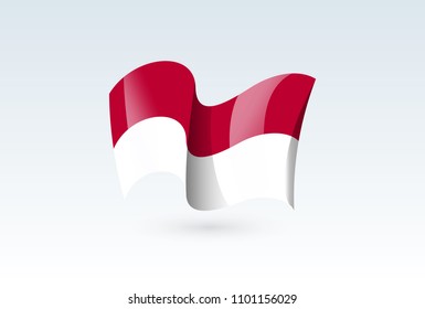 Indonesia waving flag vector icon, national symbol. Flag of Indonesia, fluttered in the wind - vector illustration isolated on white background.