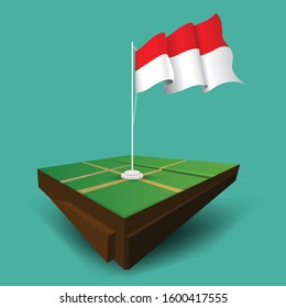Indonesia waving vector flag on the soil