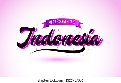 Indonesia Welcome to Creative Text Handwritten Font with Purple Pink Colors Design Vector Illustration.