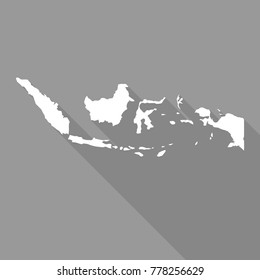 Indonesia white map,border flat simple style with long shadow on gray background