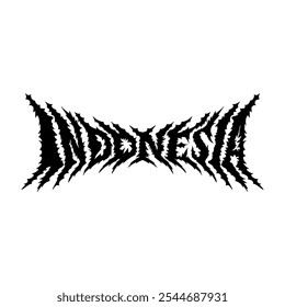 Indonesia word with death metal font hand drawing vector isolated on white background.