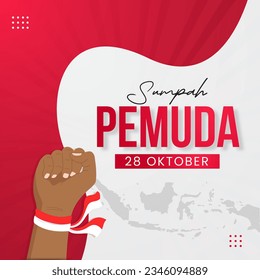 Indonesia Youth Pledge October 28th with hand fist illustration. Sumpah Pemuda 28 Oktober