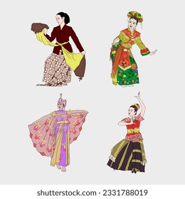 Danza tradicional indonesia. para pegatinas, fondo, decoración o tarjeta flash. Un diseño de vectores simple.