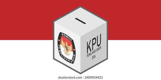 Indonesian 2024 election day (pemilu and pilpres) voting or ballot box with red and white flag background