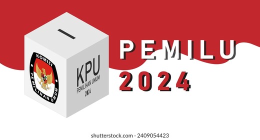 Indonesian 2024 election day (pemilu and pilpres) voting or ballot box with red and white flag background